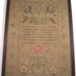 Ann Lambert 1812.  This lovely sampler descended with a pair of silhouettes of Ann as an adult and her husband.
