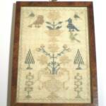 19th Century, probably English (although descended in family that states Maine provenance), Barbara Hickmott - 2 samplers framed back to back, glazed both sides; OR sampler bag in double glazed frame